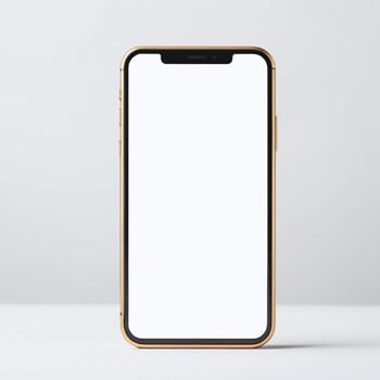 Mobile phone with white empty display screen mockup template photo
