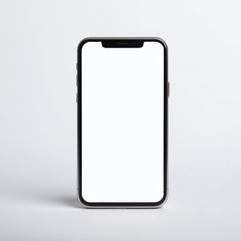 Mobile phone with white empty display screen mockup template photo