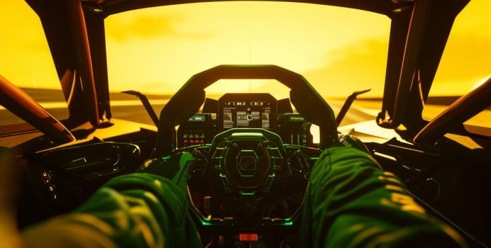 AI generated race car cockpit with a green screen photo
