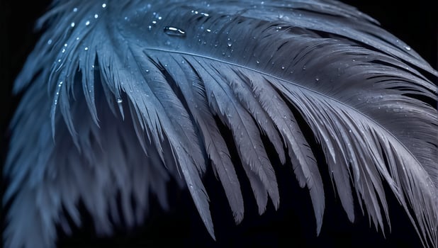 AI generated Beautiful feather, drop of water dark background photo