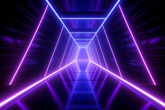AI generated a purple neon lighted tunnel in a dark tunnel photo