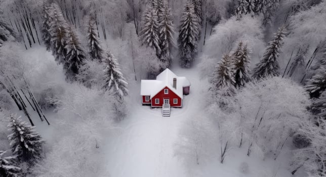 AI generated a red house sits in the middle of a forest photo