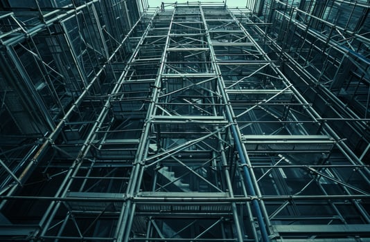 AI generated an architecturally structured building with scaffolding photo