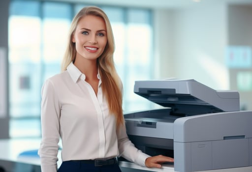 AI generated business woman in black attire smiles with her arms crossed photo