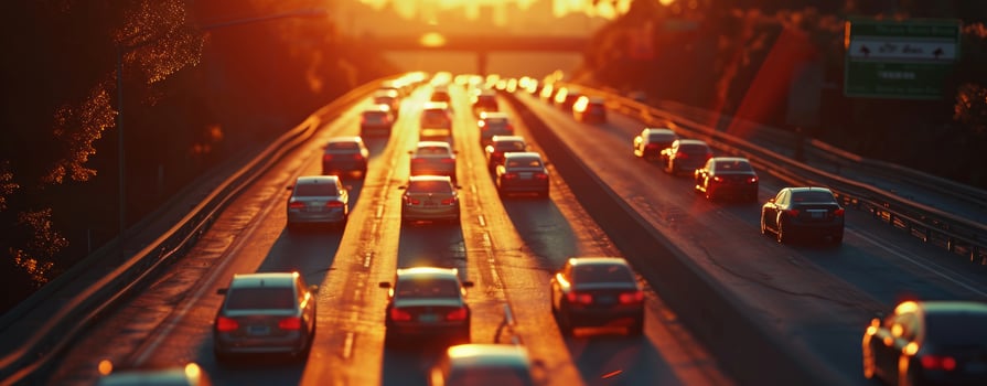 AI generated cars driving down an expressway in sunset travel experience photo