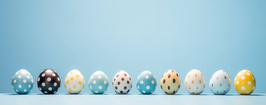 AI generated easter egg line up with blue background photo