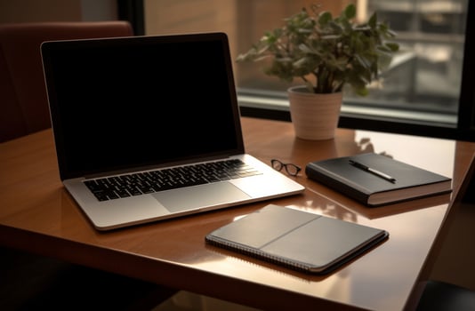 AI generated laptop and laptop display on table with paper photo
