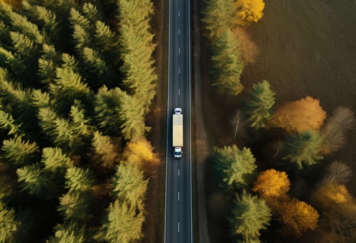 AI generated some trucks pass through a forest, photo