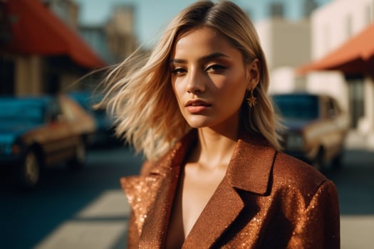 AI generated Stunning beautiful young woman with high contrast shadow and fashionable style photo