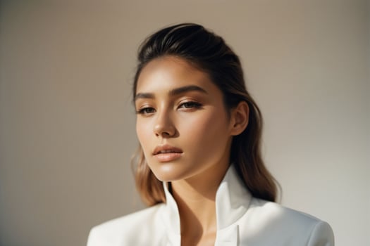 AI generated Stunning beautiful young woman with high contrast shadow and fashionable style photo