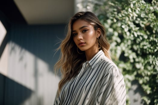 AI generated Stunning beautiful young woman with high contrast shadow and fashionable style photo