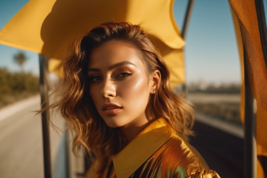 AI generated Stunning beautiful young woman with high contrast shadow and fashionable style photo