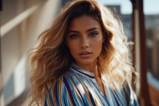 AI generated Stunning beautiful young woman with high contrast shadow and fashionable style photo
