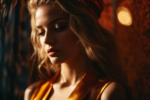 AI generated Stunning beautiful young woman with high contrast shadow and fashionable style photo