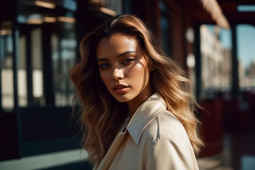 AI generated Stunning beautiful young woman with high contrast shadow and fashionable style photo