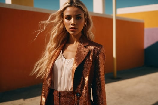 AI generated Stunning beautiful young woman with high contrast shadow and fashionable style photo