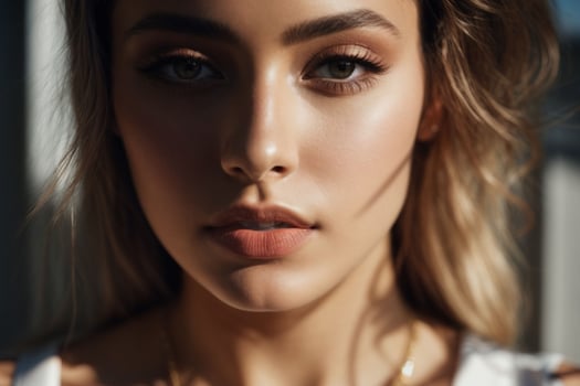 AI generated Stunning beautiful young woman with high contrast shadow and fashionable style photo