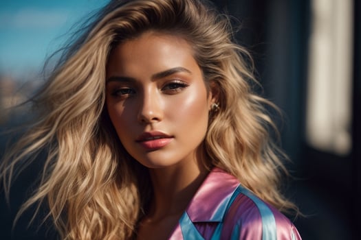 AI generated Stunning beautiful young woman with high contrast shadow and fashionable style photo