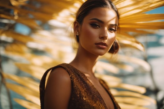 AI generated Stunning beautiful young woman with high contrast shadow and fashionable style photo