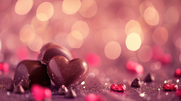 AI generated Chocolate Hearts and Sparkling Bokeh for Valentine's Day photo
