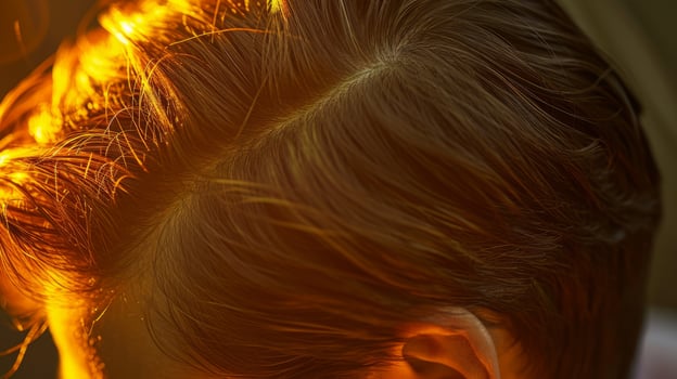 AI generated A close-up of a man head hair loss hair line with warm golden light. photo