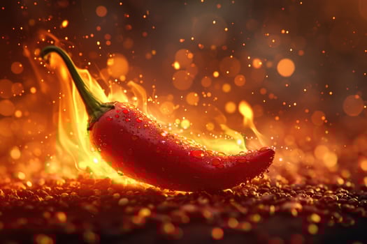 AI generated Fresh red chili pepper on fire. The concept of spicy food and spices photo