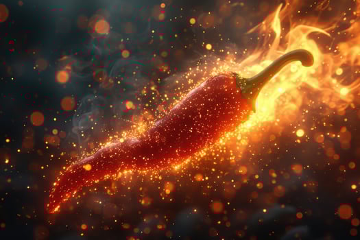 AI generated Fresh red chili pepper on fire. The concept of spicy food and spices photo