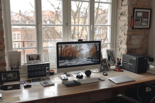 AI generated A freelancer's workplace with a computer at home photo