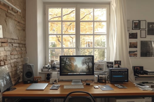 AI generated A freelancer's workplace with a computer at home photo