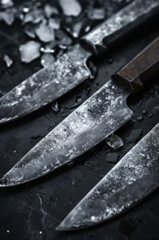 AI generated Knives made of Damascus steel on a wooden board photo