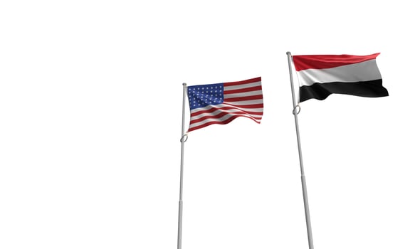 Usa united state of america yemen huti country national white isolated background dicut object flag waving conflict war military crisis import export iran isreal military diplomacy independence trade photo