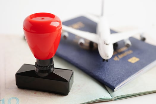 Bangkok, Thailand May 15, 2022 Visa and passport document to immigration at airport in country. photo