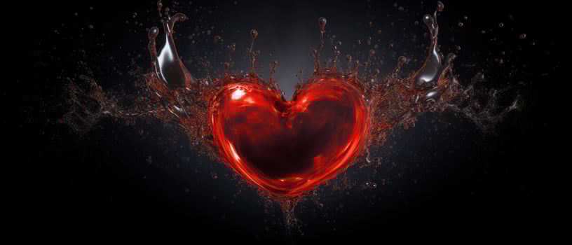 AI generated Red heart amidst a dynamic splash of liquid and droplets, Ai Generated photo