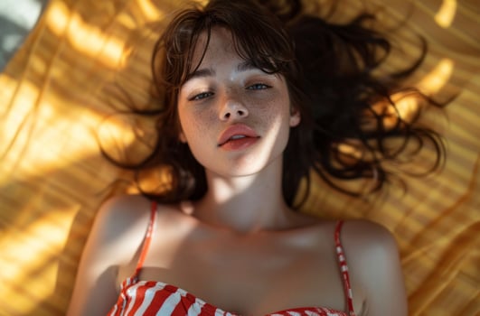 AI generated a beautiful woman wearing a red striped top photo