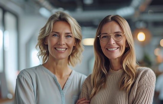 AI generated an employee of enterprise software is standing besides a woman photo
