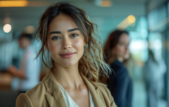 AI generated an employee of enterprise software is standing besides a woman photo