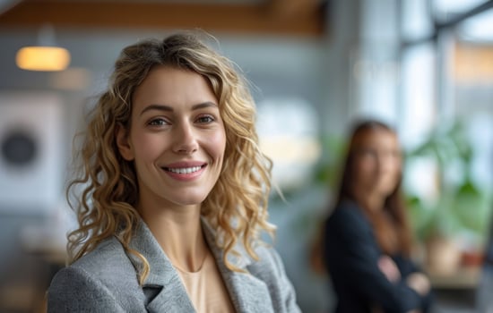 AI generated an employee of enterprise software is standing besides a woman photo