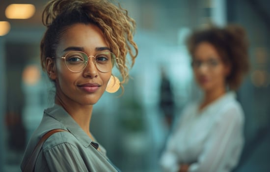 AI generated an employee of enterprise software is standing besides a woman photo