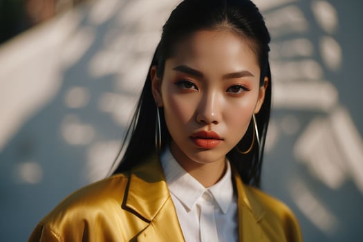 AI generated Stunning beautiful young Asian woman with high contrast shadow and fashionable style. Pro Photo