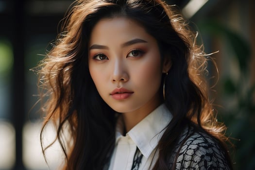 AI generated Stunning beautiful young Asian woman with high contrast shadow and fashionable style. Pro Photo