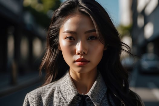 AI generated Stunning beautiful young Asian woman with high contrast shadow and fashionable style. Pro Photo