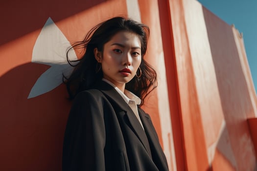 AI generated Stunning beautiful young Asian woman with high contrast shadow and fashionable style. Pro Photo