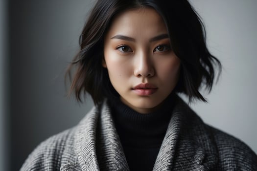 AI generated Stunning beautiful young Asian woman with high contrast shadow and fashionable style. Pro Photo