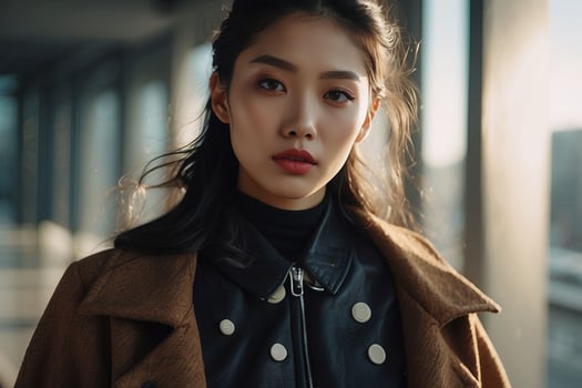 AI generated Stunning beautiful young Asian woman with high contrast shadow and fashionable style. Pro Photo