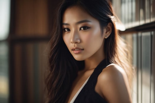 AI generated Stunning beautiful young Asian woman with high contrast shadow and fashionable style. Pro Photo