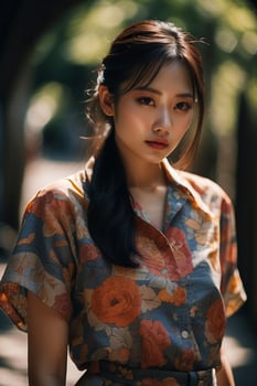 AI generated Stunning beautiful young Asian woman with high contrast shadow and fashionable style. Pro Photo