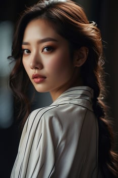 AI generated Stunning beautiful young Asian woman with high contrast shadow and fashionable style. Pro Photo