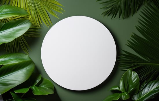 AI generated a circular plate in a green leaf background. photo