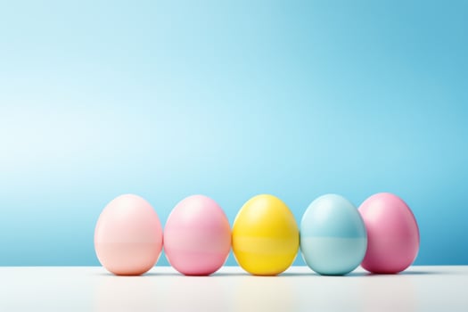 AI generated Soft hues of pink, blue, and yellow converge, providing an idyllic Easter background for advertising creativity. photo