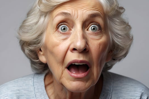AI generated Studio image of an elderly woman with a shocked expression on her face. photo